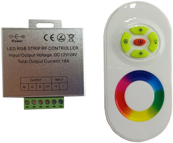 Avide LED-Streifen 12-24V, 216W, RGB, 5 Tasten, RF-Touch-Fernbedienung und Controller