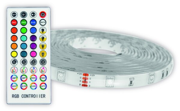 Avide LED-Streifen Blister 12V 16W RGB 5m Musiksteuerung + IR-Fernbedienung